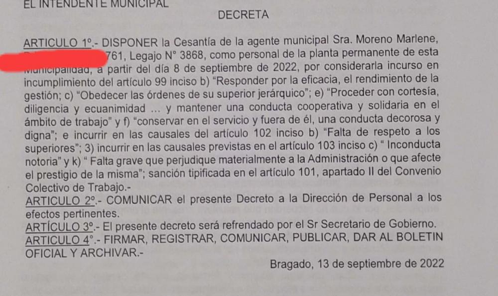 El Municipio despidió a Marlene Moreno y su abogado habló de complicidad de los gremios y un testigo "trucho"