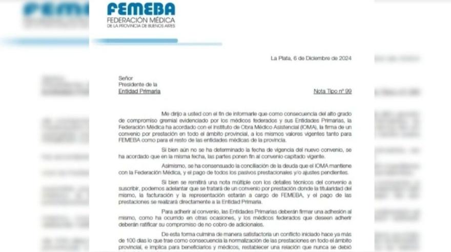 ¿Fin del conflicto? FEMEBA anunció que acordará con IOMA para atender en toda la provincia